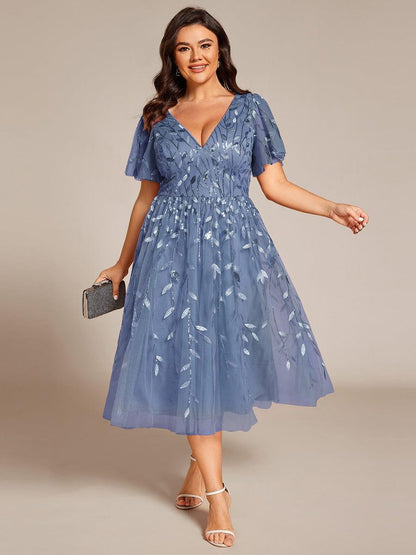 ever SIMONE|Leaf Sequin Midi Formal Evening Party Dress