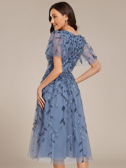 ever SIMONE|Leaf Sequin Midi Formal Evening Party Dress
