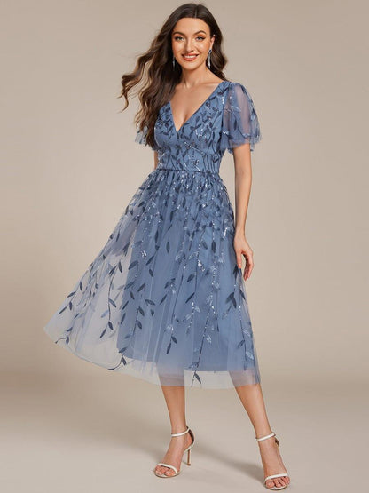 ever SIMONE|Leaf Sequin Midi Formal Evening Party Dress