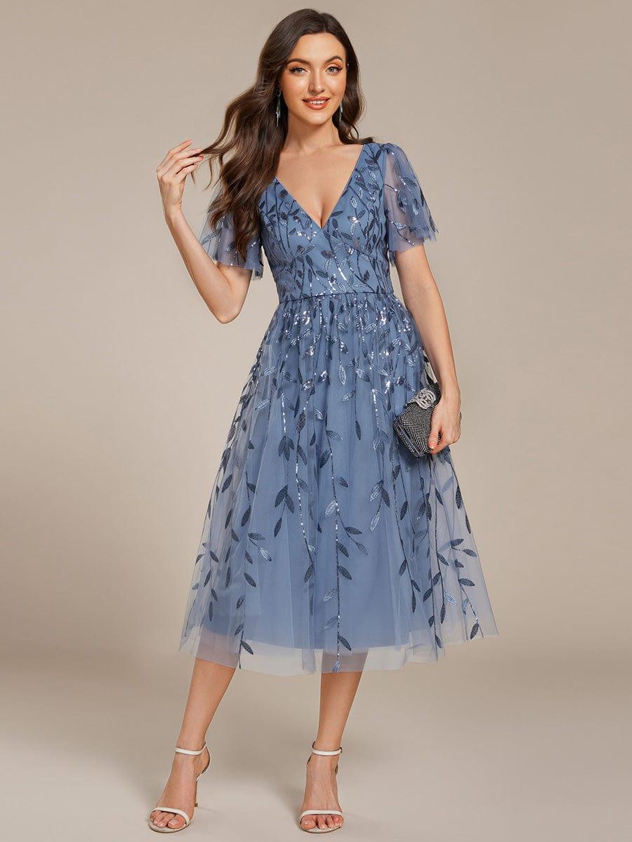 ever SIMONE|Leaf Sequin Midi Formal Evening Party Dress