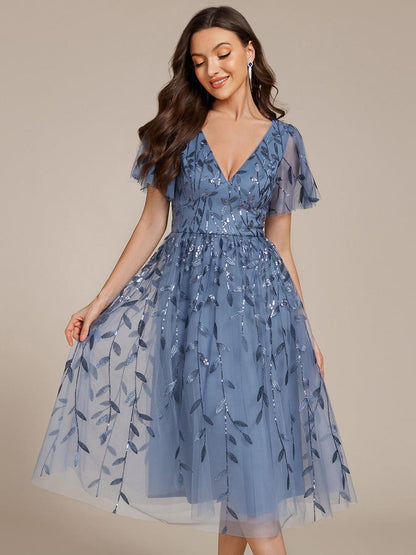 ever SIMONE|Leaf Sequin Midi Formal Evening Party Dress