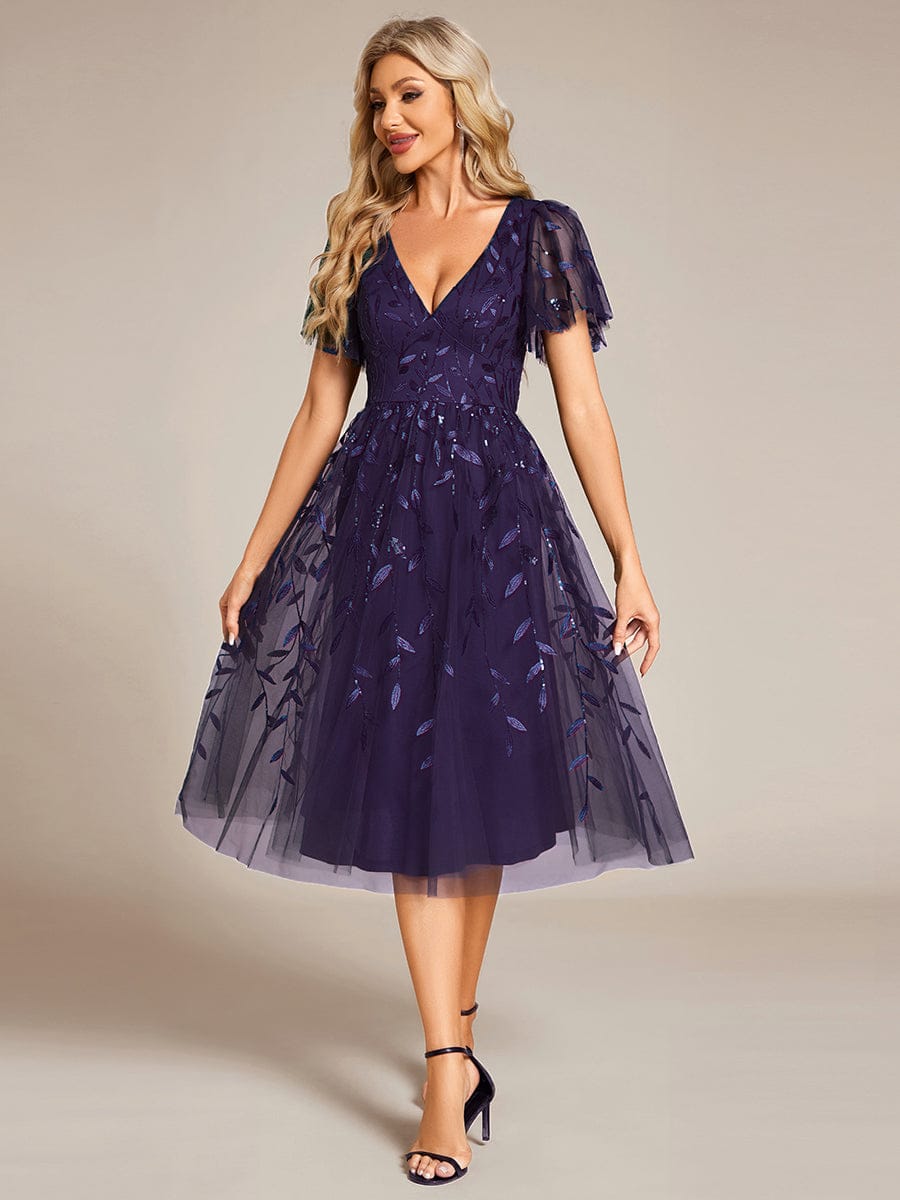 ever SIMONE|Leaf Sequin Midi Formal Evening Party Dress