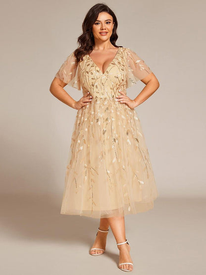 ever SIMONE|Leaf Sequin Midi Formal Evening Party Dress