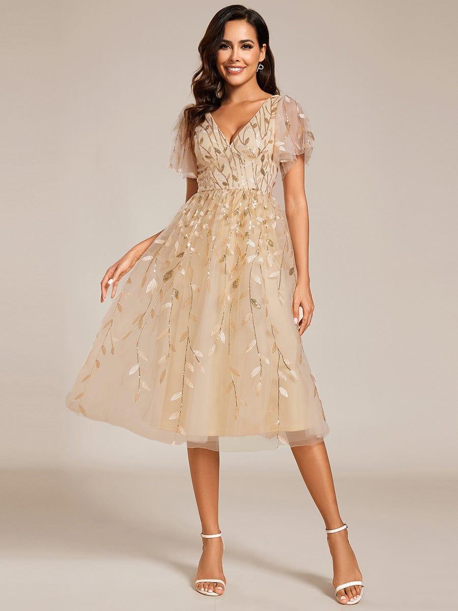 ever SIMONE|Leaf Sequin Midi Formal Evening Party Dress