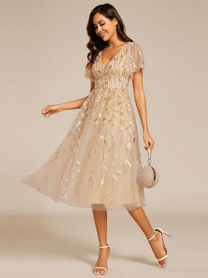 ever SIMONE|Leaf Sequin Midi Formal Evening Party Dress