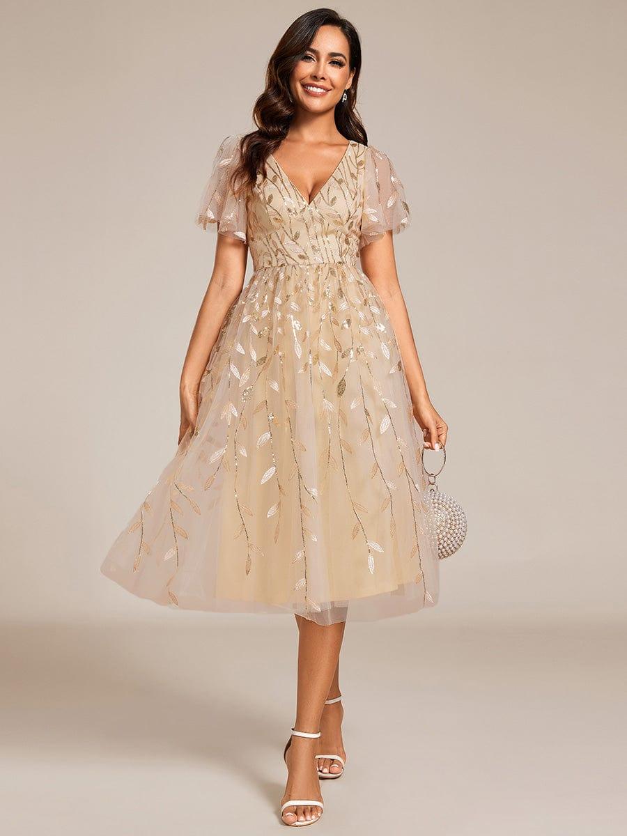 ever SIMONE|Leaf Sequin Midi Formal Evening Party Dress