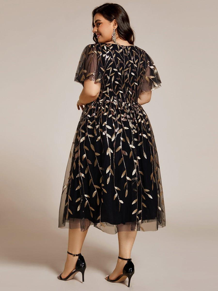 ever SIMONE|Leaf Sequin Midi Formal Evening Party Dress