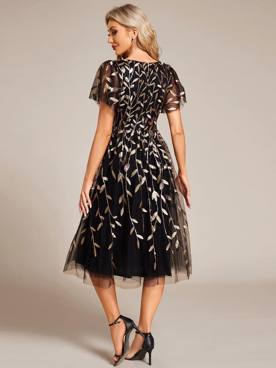 ever SIMONE|Leaf Sequin Midi Formal Evening Party Dress