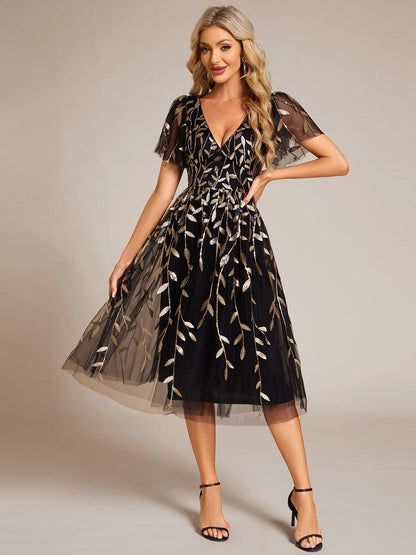 ever SIMONE|Leaf Sequin Midi Formal Evening Party Dress