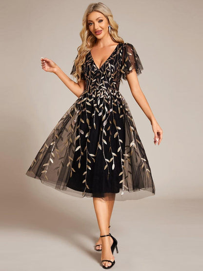 ever SIMONE|Leaf Sequin Midi Formal Evening Party Dress