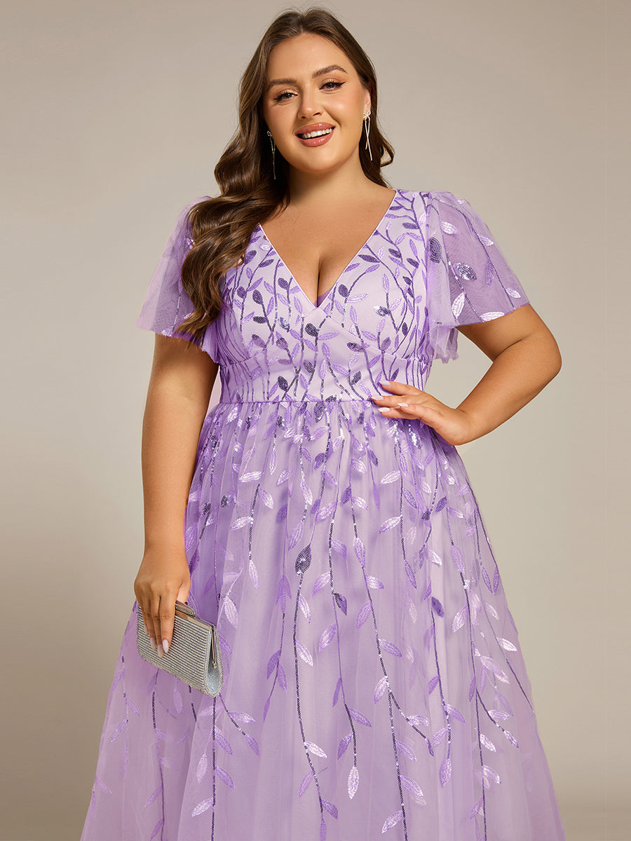 ever SIMONE|Leaf Sequin Midi Formal Evening Party Dress