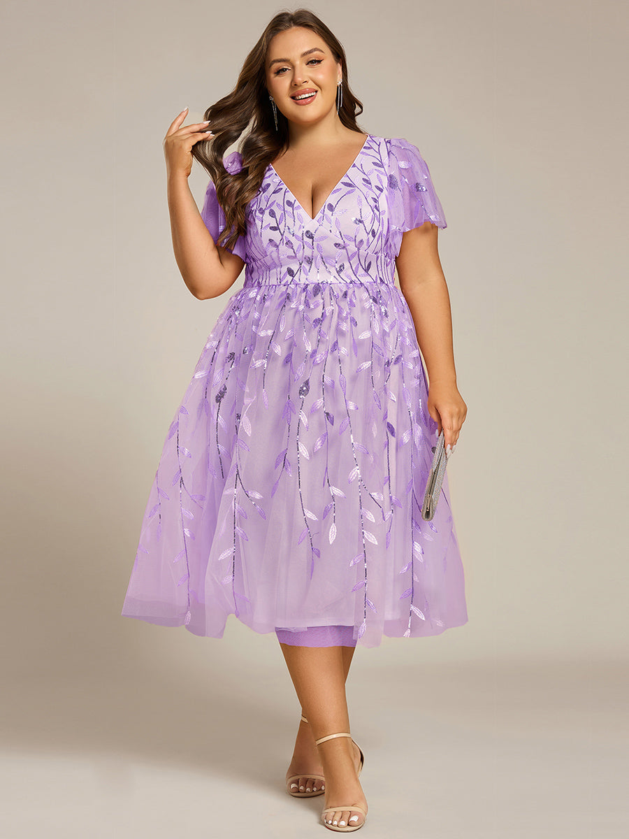 ever SIMONE|Leaf Sequin Midi Formal Evening Party Dress