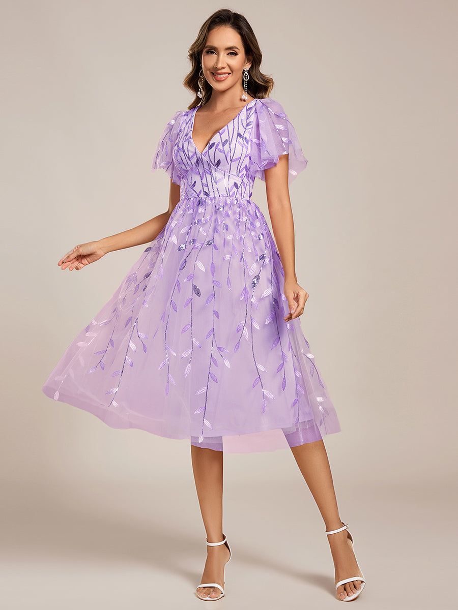 ever SIMONE|Leaf Sequin Midi Formal Evening Party Dress