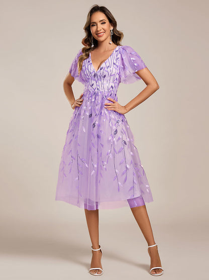 ever SIMONE|Leaf Sequin Midi Formal Evening Party Dress