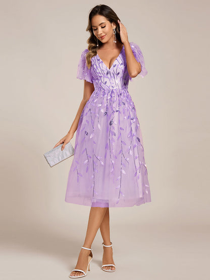 ever SIMONE|Leaf Sequin Midi Formal Evening Party Dress