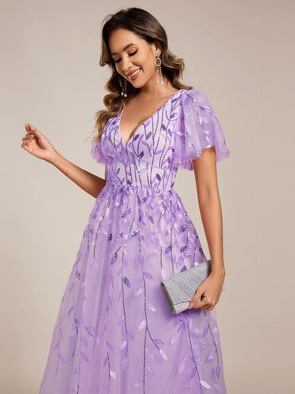 ever SIMONE|Leaf Sequin Midi Formal Evening Party Dress