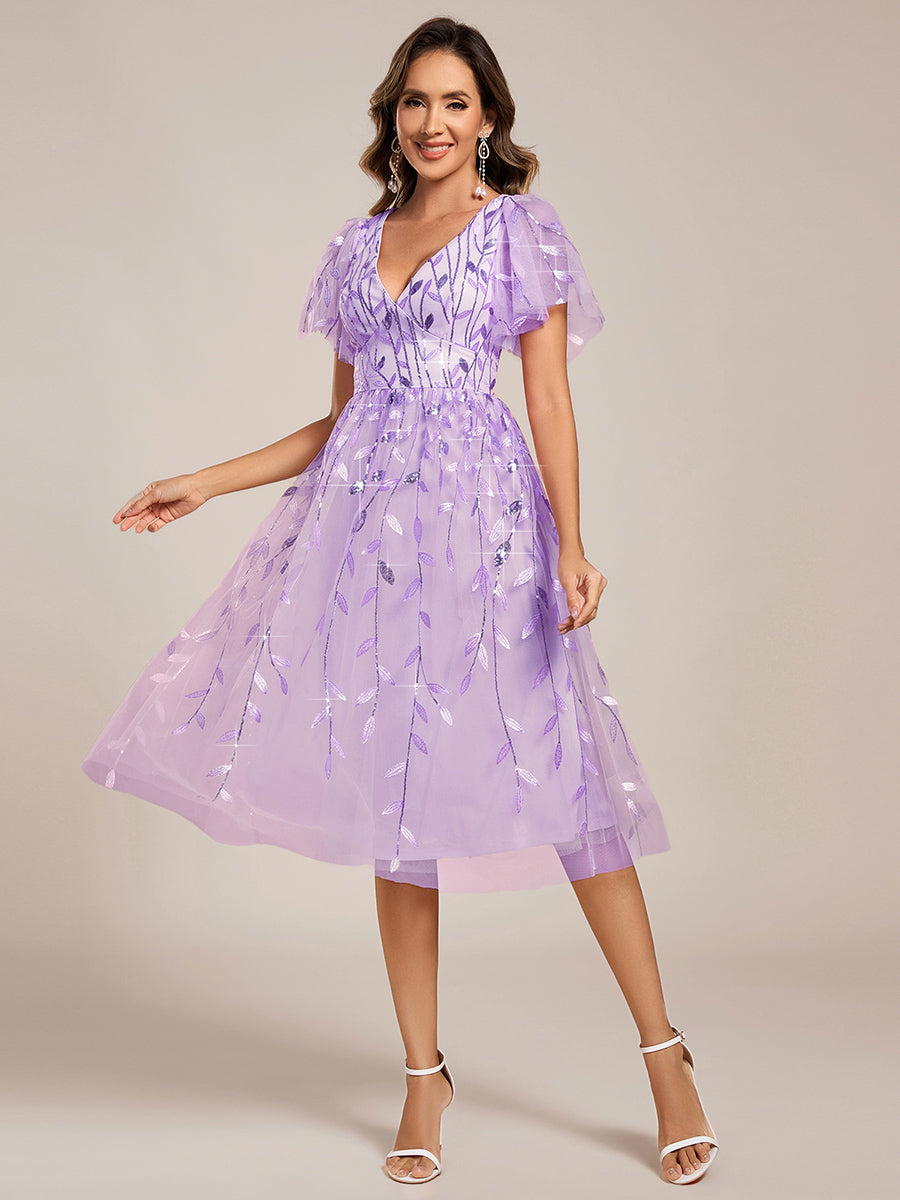 ever SIMONE|Leaf Sequin Midi Formal Evening Party Dress