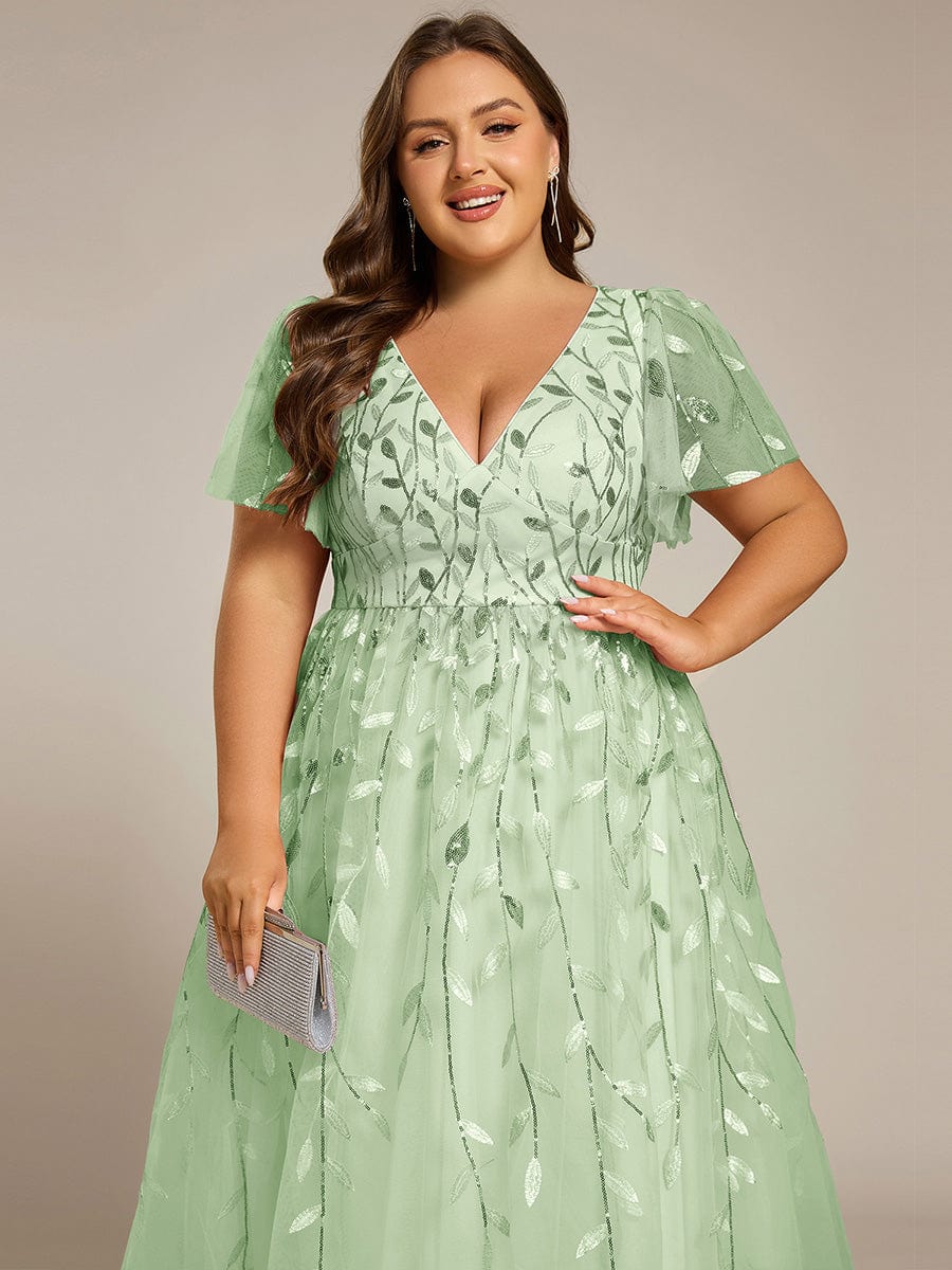 ever SIMONE|Leaf Sequin Midi Formal Evening Party Dress