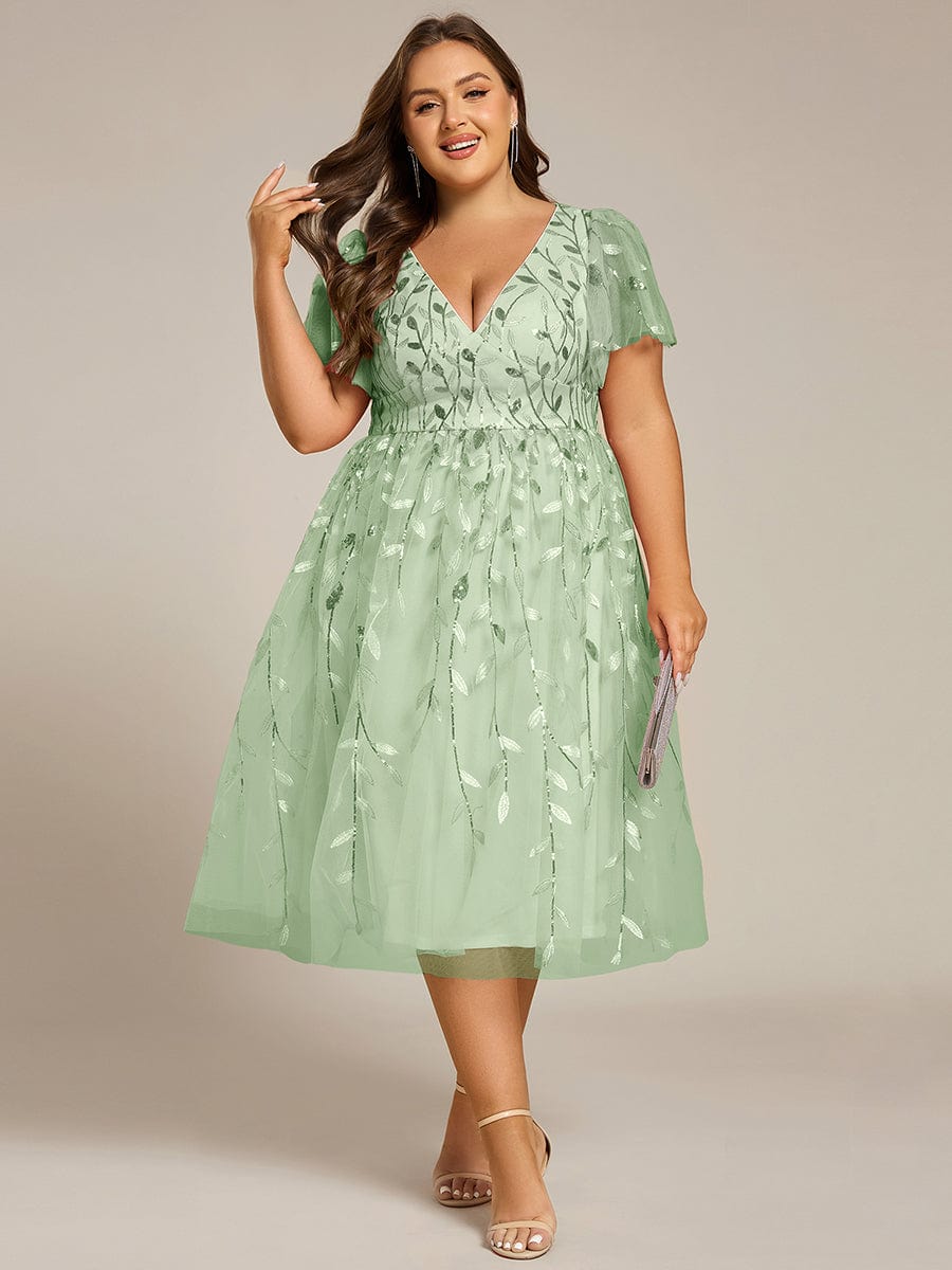 ever SIMONE|Leaf Sequin Midi Formal Evening Party Dress