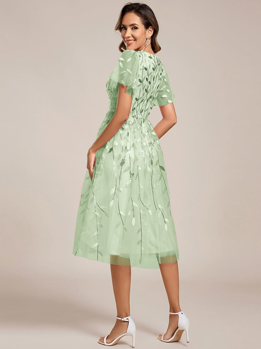 ever SIMONE|Leaf Sequin Midi Formal Evening Party Dress