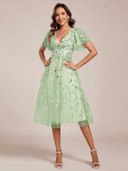 ever SIMONE|Leaf Sequin Midi Formal Evening Party Dress