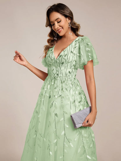 ever SIMONE|Leaf Sequin Midi Formal Evening Party Dress