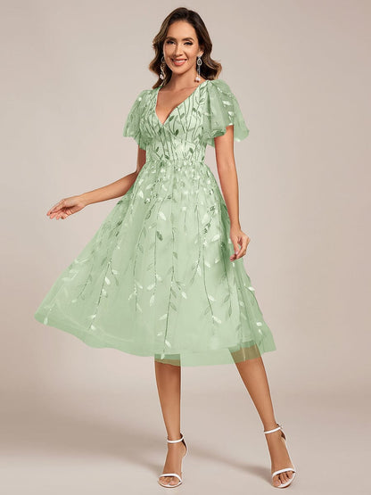 ever SIMONE|Leaf Sequin Midi Formal Evening Party Dress