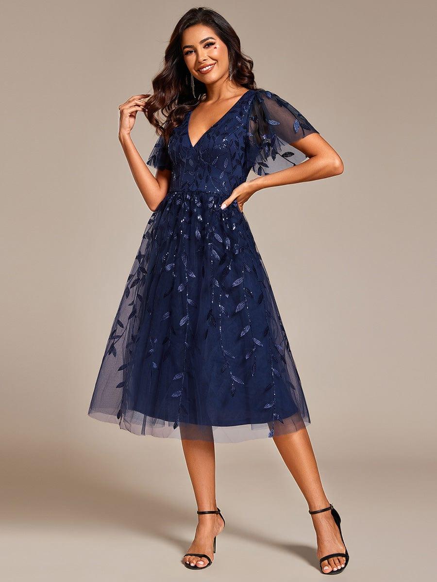 ever SIMONE|Leaf Sequin Midi Formal Evening Party Dress
