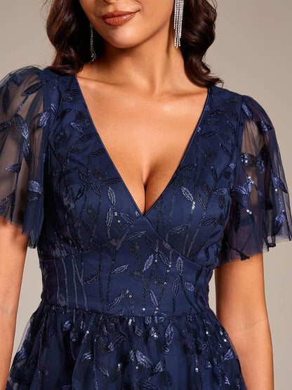 ever SIMONE|Leaf Sequin Midi Formal Evening Party Dress