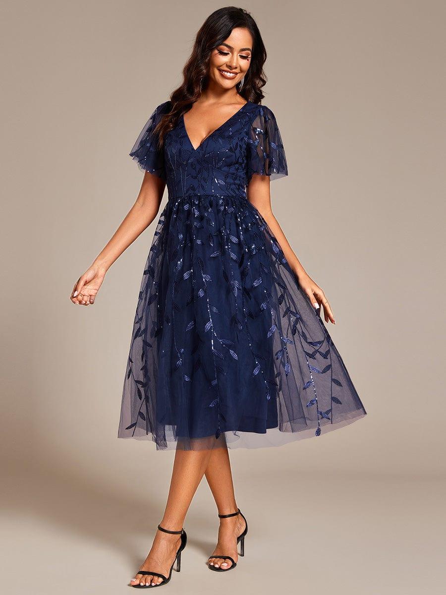 ever SIMONE|Leaf Sequin Midi Formal Evening Party Dress