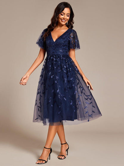 ever SIMONE|Leaf Sequin Midi Formal Evening Party Dress