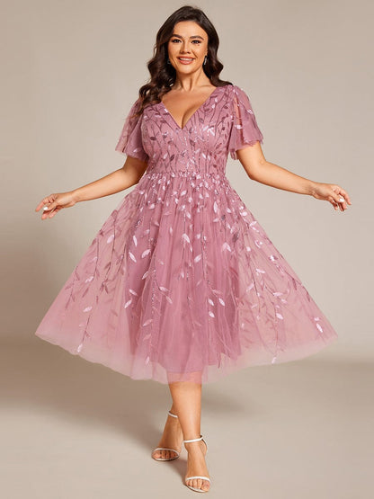 ever SIMONE|Leaf Sequin Midi Formal Evening Party Dress