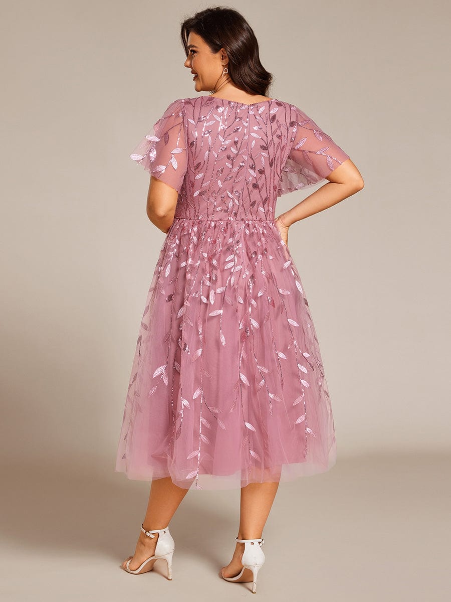 ever SIMONE|Leaf Sequin Midi Formal Evening Party Dress