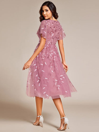 ever SIMONE|Leaf Sequin Midi Formal Evening Party Dress
