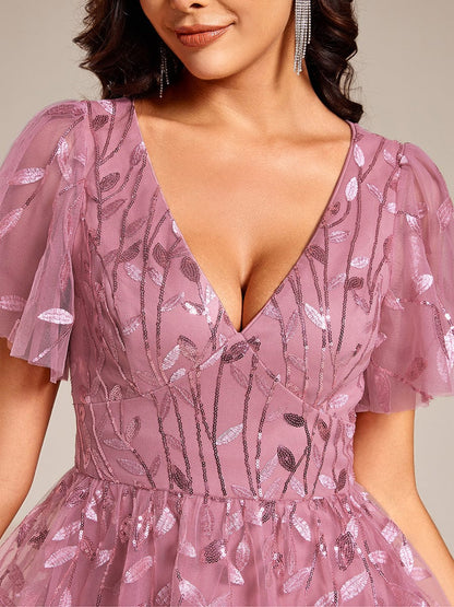 ever SIMONE|Leaf Sequin Midi Formal Evening Party Dress