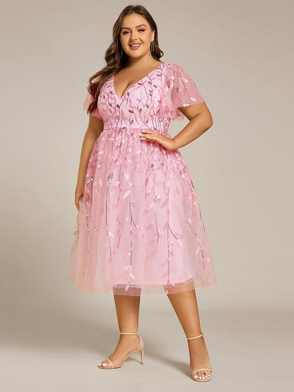 ever SIMONE|Leaf Sequin Midi Formal Evening Party Dress