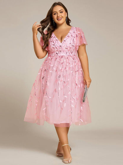 ever SIMONE|Leaf Sequin Midi Formal Evening Party Dress