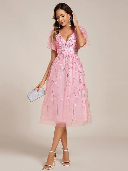 ever SIMONE|Leaf Sequin Midi Formal Evening Party Dress