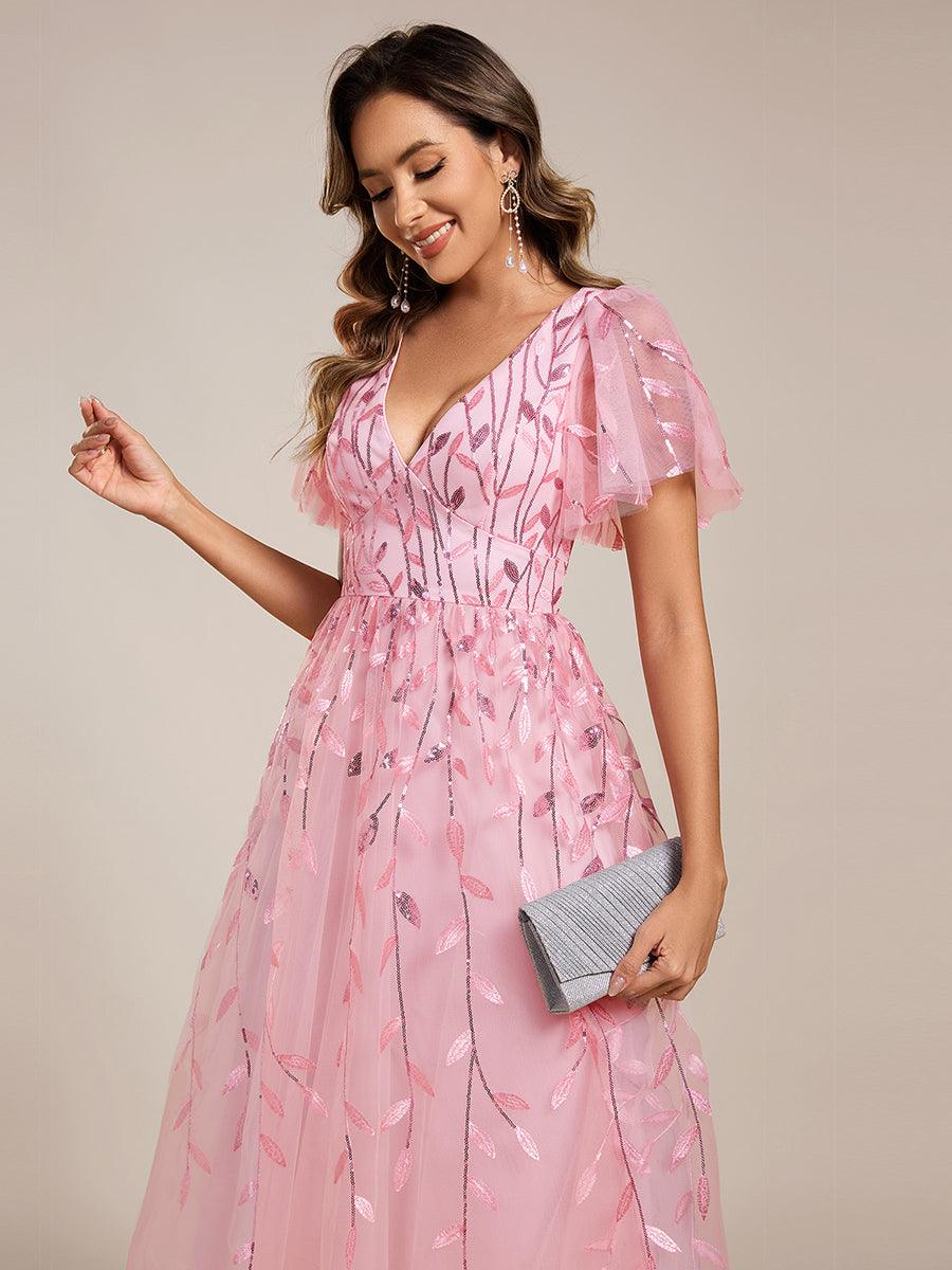 ever SIMONE|Leaf Sequin Midi Formal Evening Party Dress