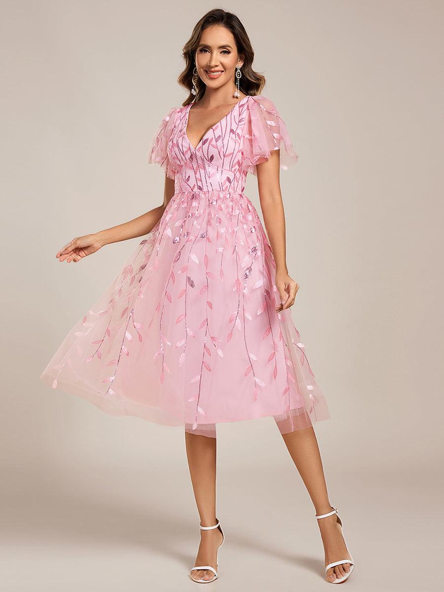 ever SIMONE|Leaf Sequin Midi Formal Evening Party Dress