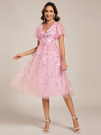 ever SIMONE|Leaf Sequin Midi Formal Evening Party Dress