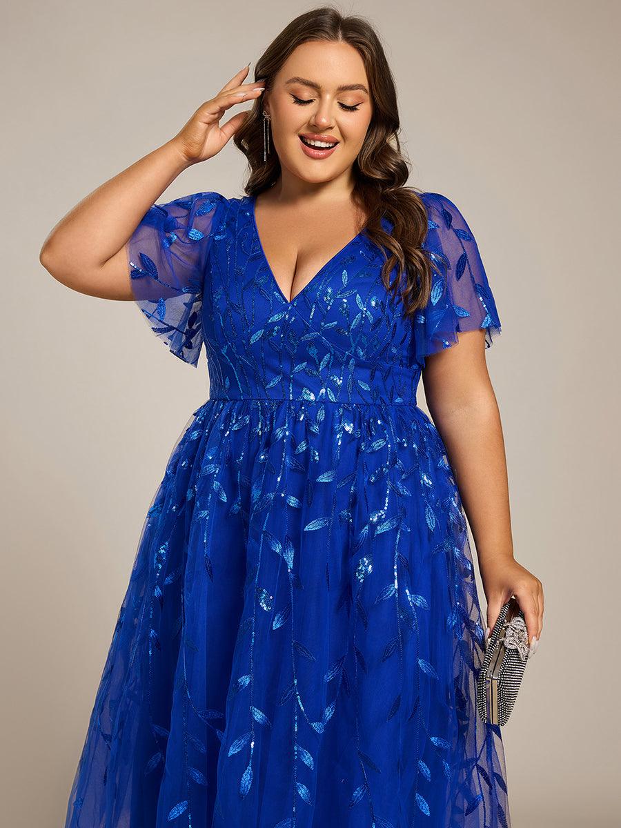 ever SIMONE|Leaf Sequin Midi Formal Evening Party Dress