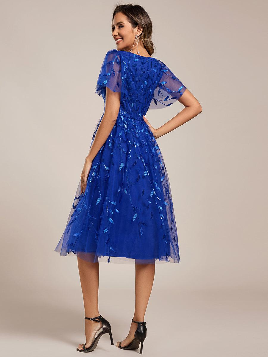 ever SIMONE|Leaf Sequin Midi Formal Evening Party Dress