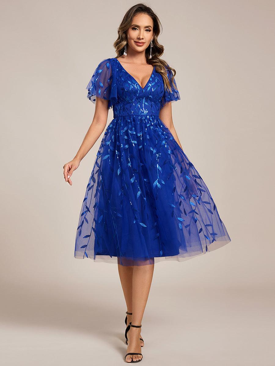 ever SIMONE|Leaf Sequin Midi Formal Evening Party Dress