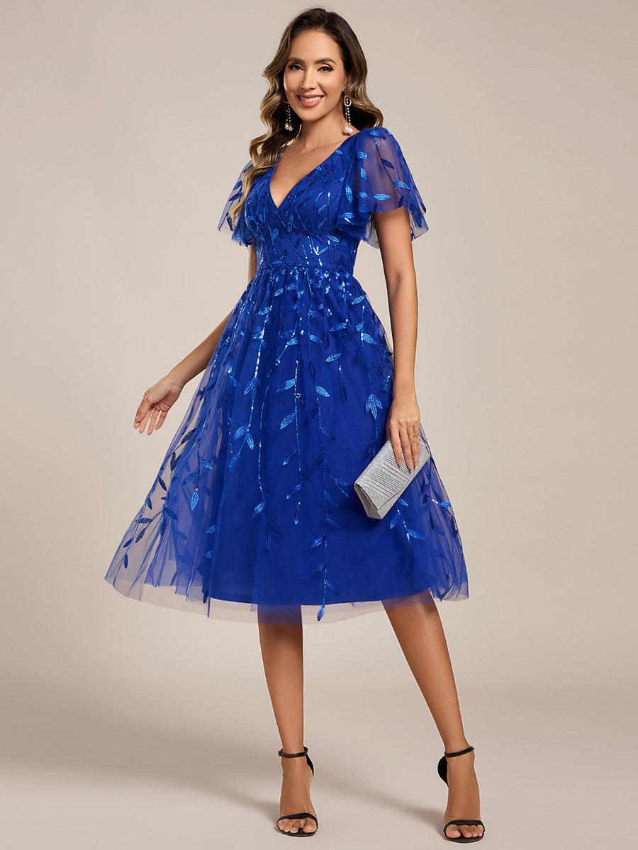ever SIMONE|Leaf Sequin Midi Formal Evening Party Dress