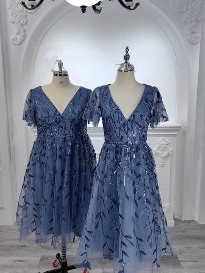 ever SIMONE|Leaf Sequin Midi Formal Evening Party Dress