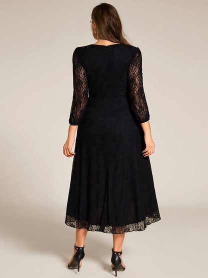 ever CAMILLE|Elegant Lace A-Line Long Sleeves Midi Wedding Guest Dress