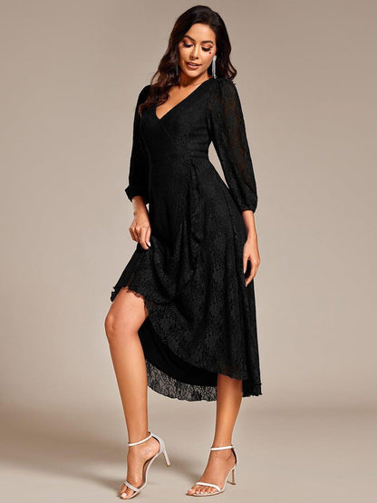 ever CAMILLE|Elegant Lace A-Line Long Sleeves Midi Wedding Guest Dress