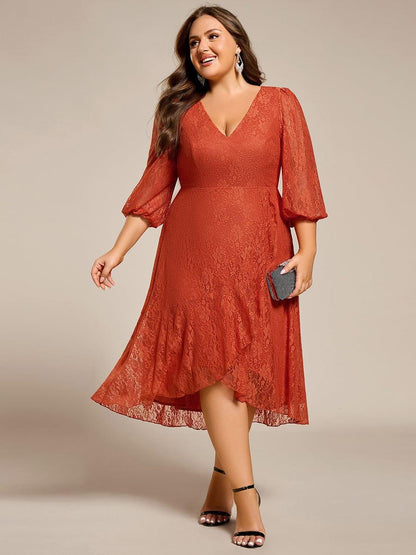 ever CAMILLE|Elegant Lace A-Line Long Sleeves Midi Wedding Guest Dress
