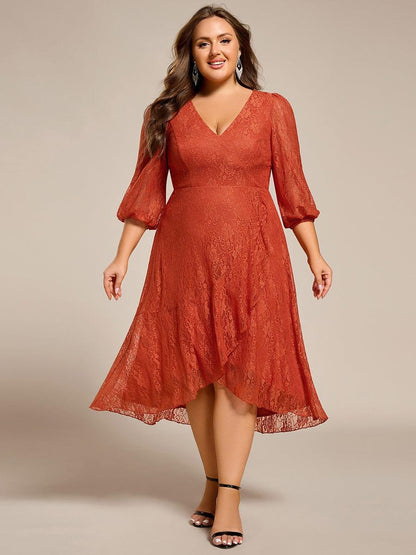 ever CAMILLE|Elegant Lace A-Line Long Sleeves Midi Wedding Guest Dress